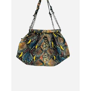 Stuart Weitzman Snakeskin Print Convertible Shoulder Bag Chain Strap